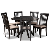 Baxton Studio Lore Modern and Contemporary Sand Fabric Upholstered and Dark Brown Finished Wood 7-Piece Dining Set